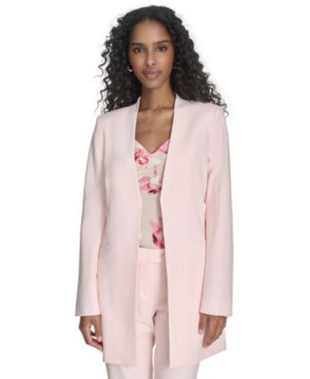 Calvin Klein Women's Open-Front Long-Sleeve Blazer Jacket in Parfait Pink